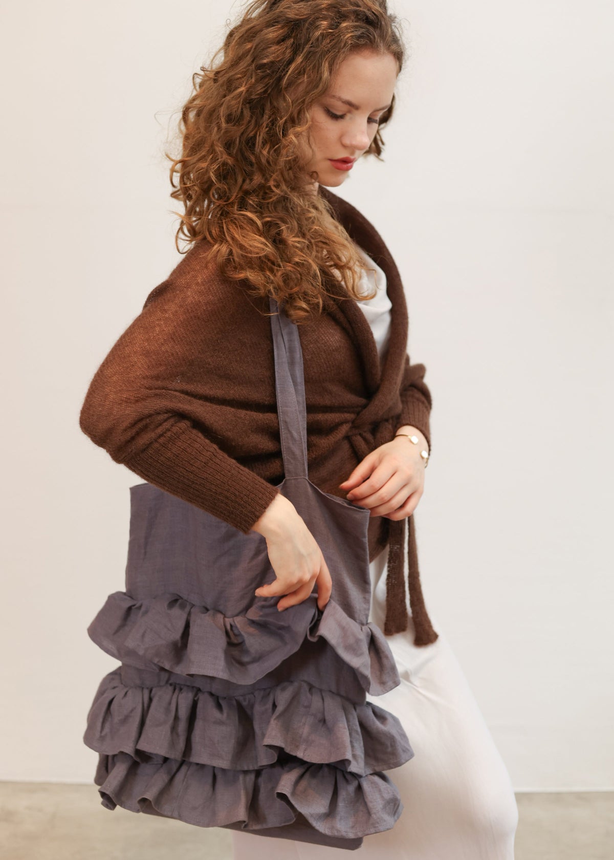 Flirty Linen Bag with Ruffles