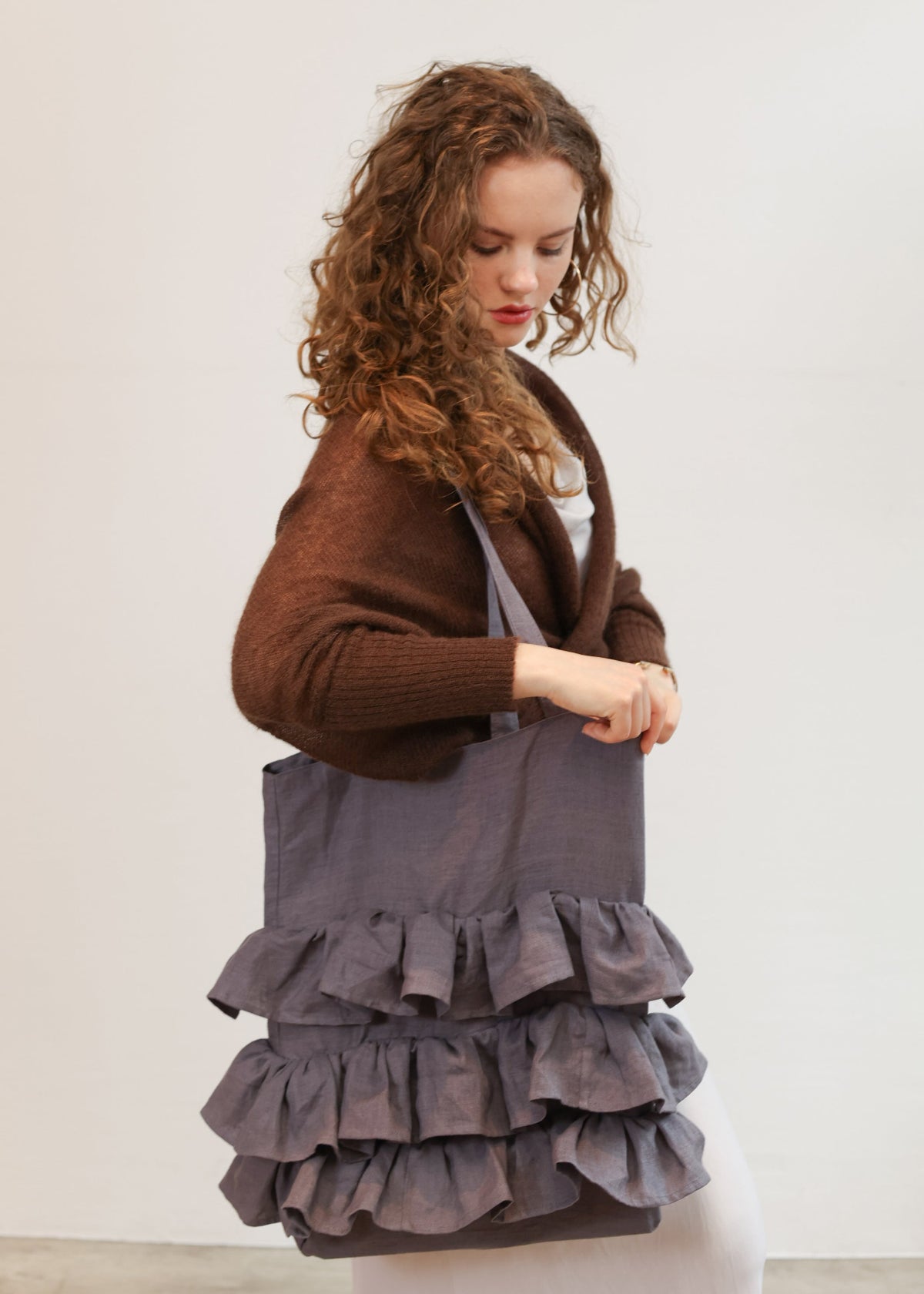 Flirty Linen Bag with Ruffles