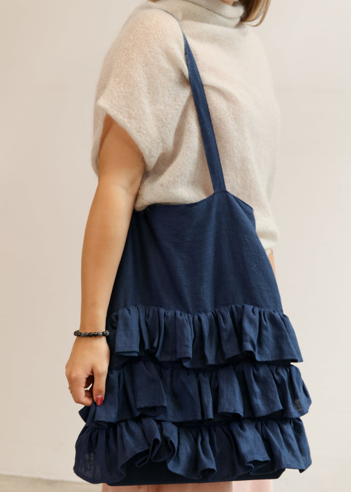 Flirty Linen Bag with Ruffles