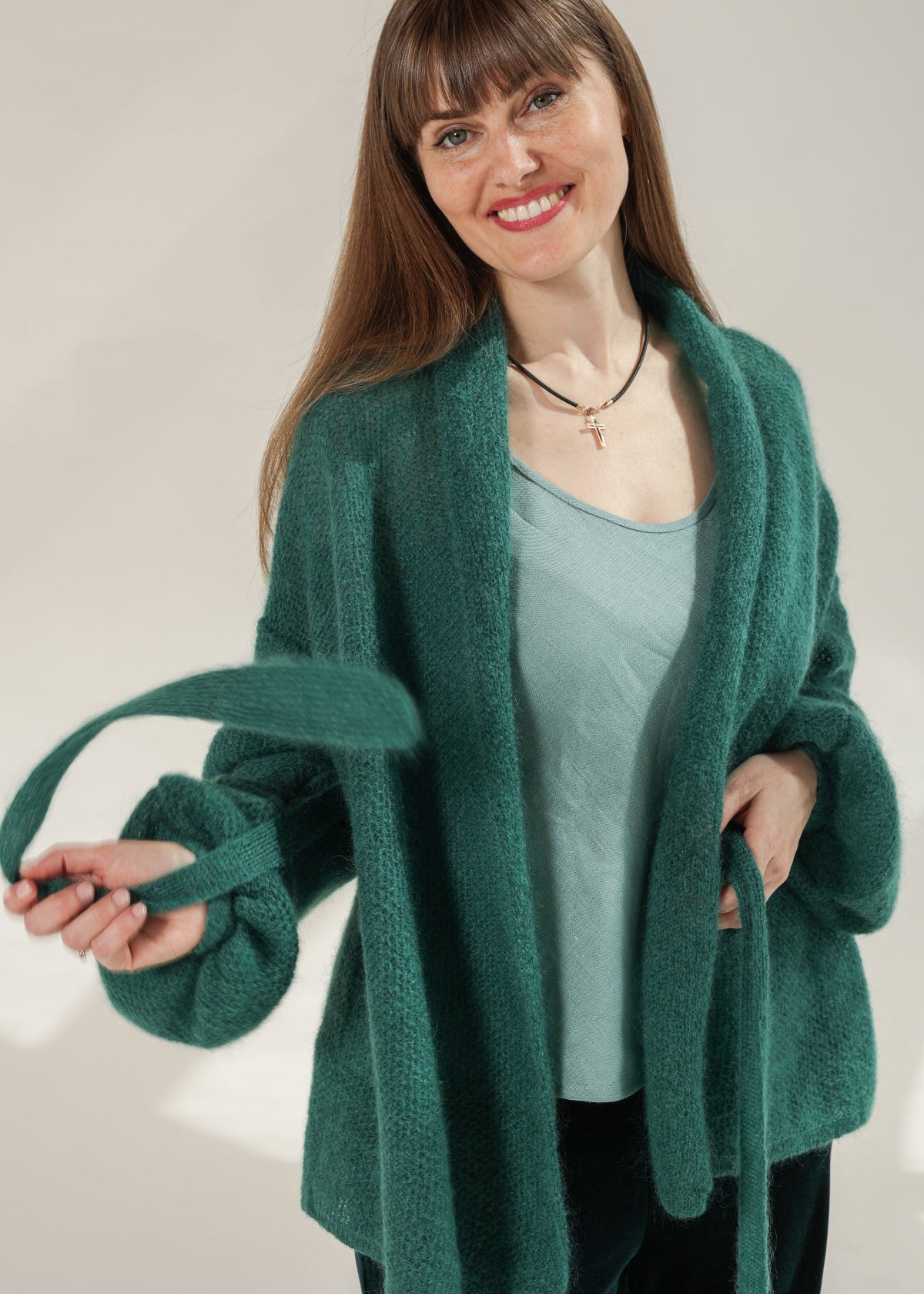 Green Cardigan in Honeycomb Pattern Ramona
