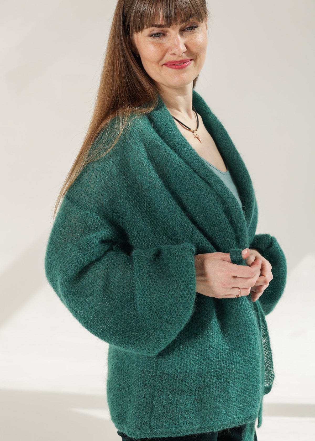 Green Cardigan in Honeycomb Pattern Ramona