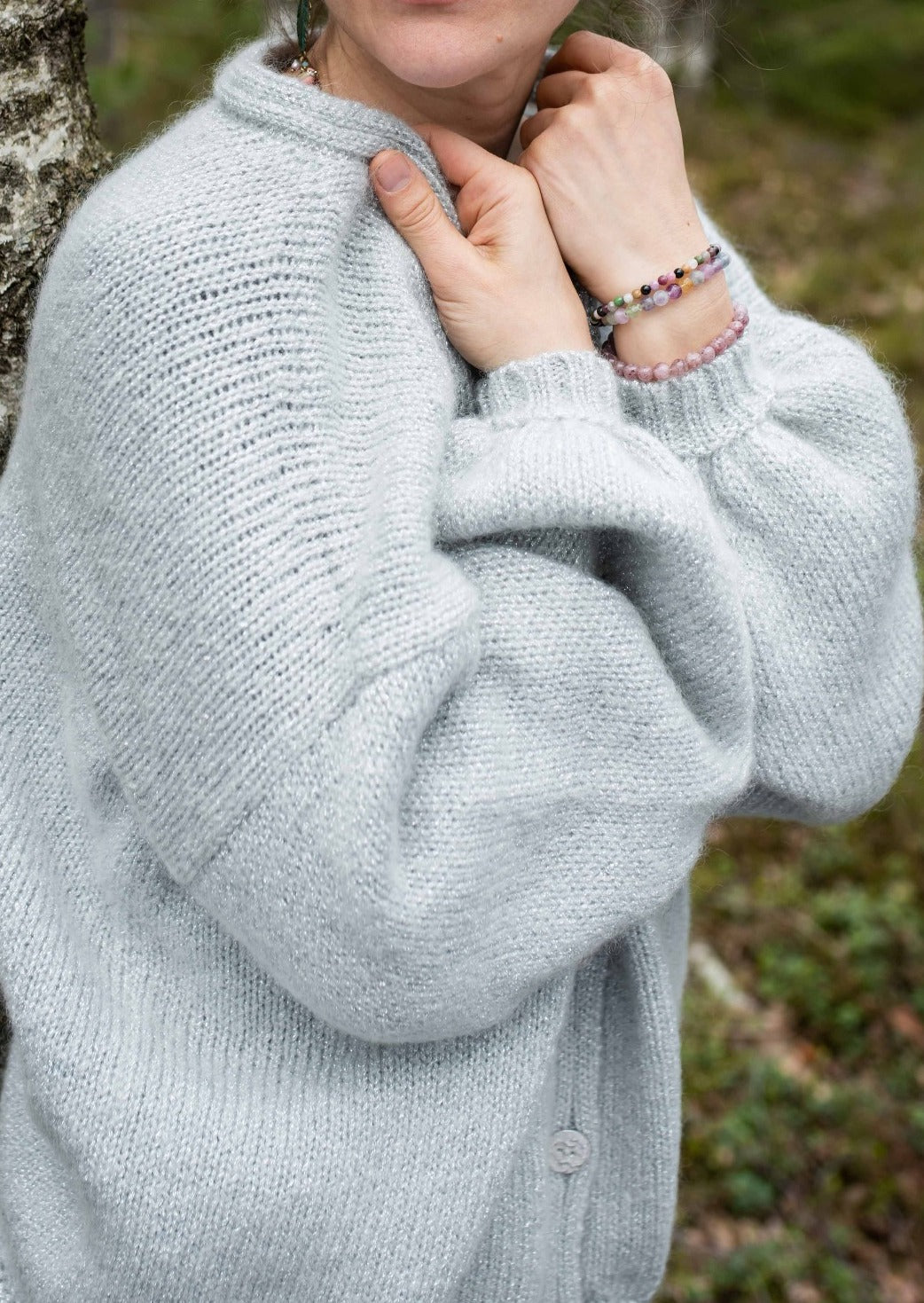 Short Mohair Cardigan with Shine