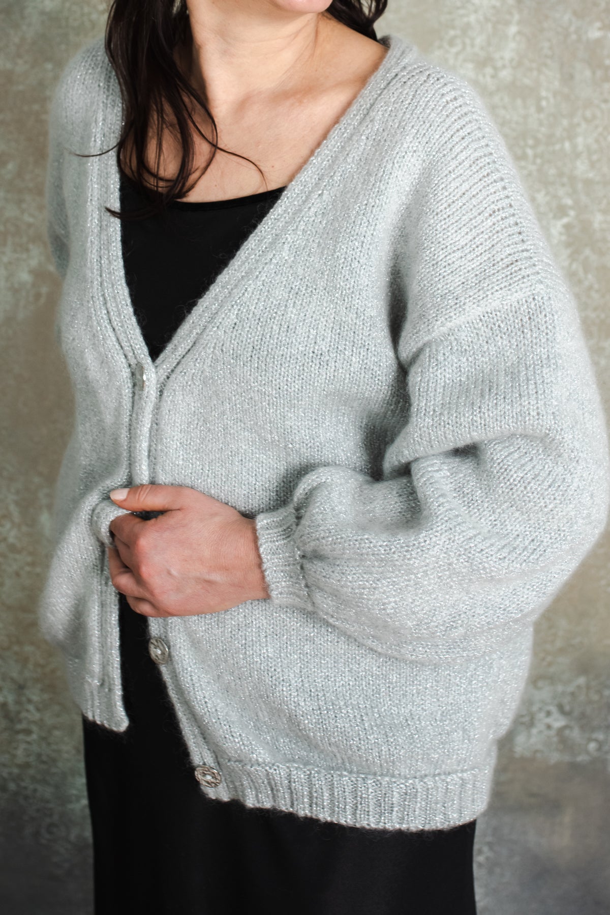 Short Mohair Cardigan with Shine