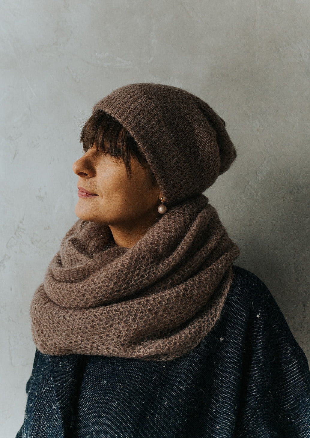 Brown Mohair Hat, or Scarf, or Set