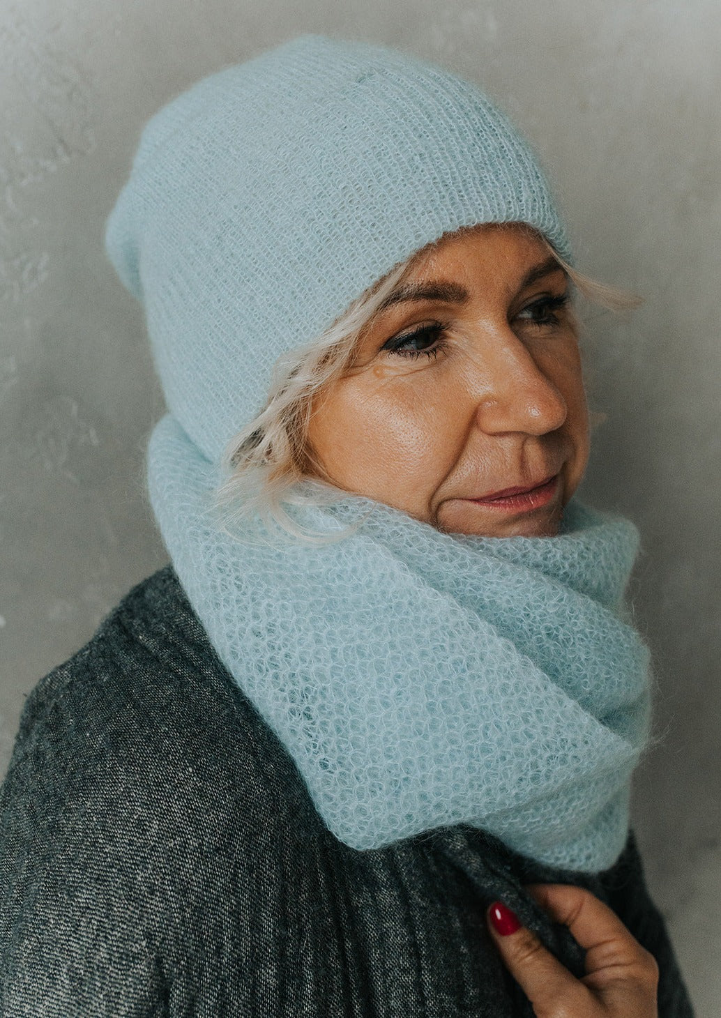 Ice Blue Mohair Hat / Scarf / Set