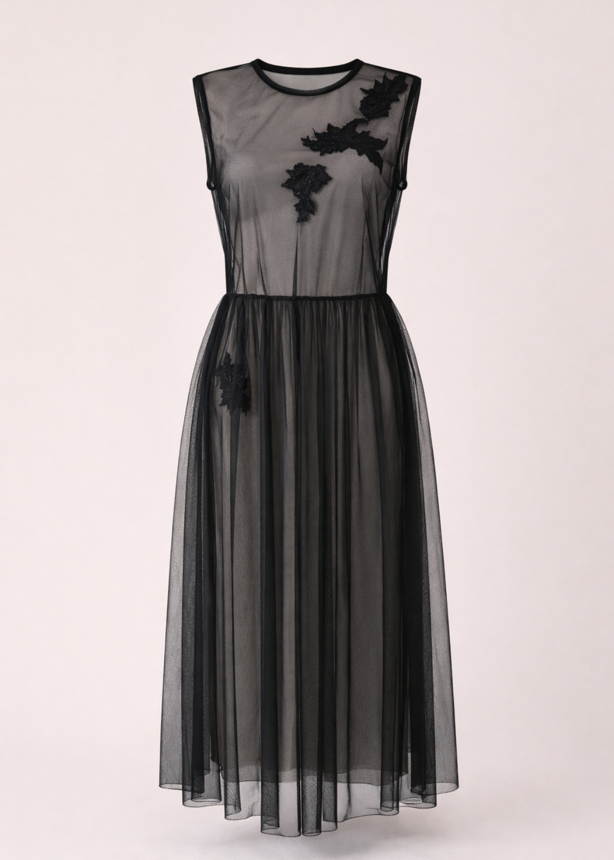 Black Dress Decorated with Lace Applications