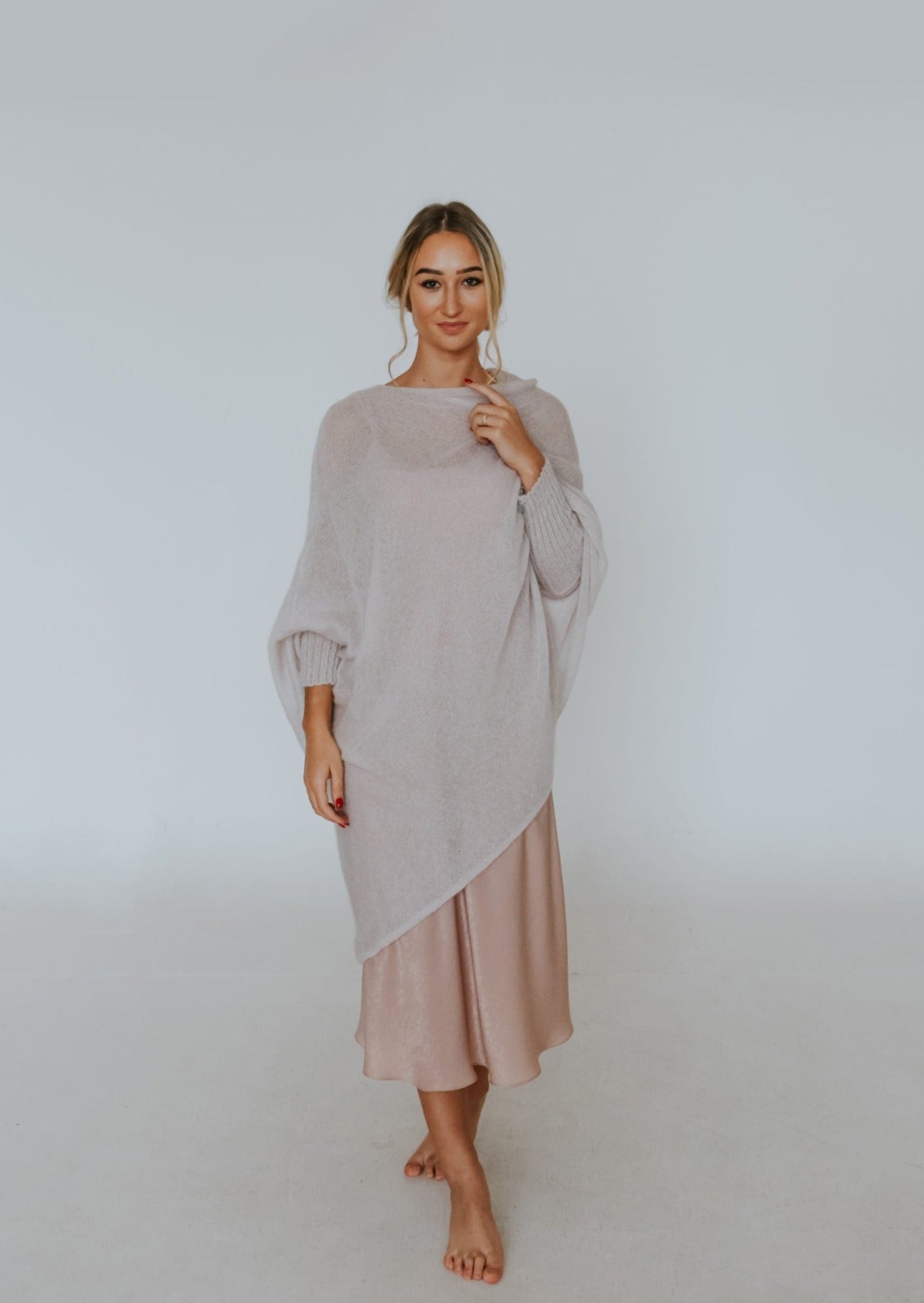 Ash White Asymmetric Mohair Wool Sweater/Tunic