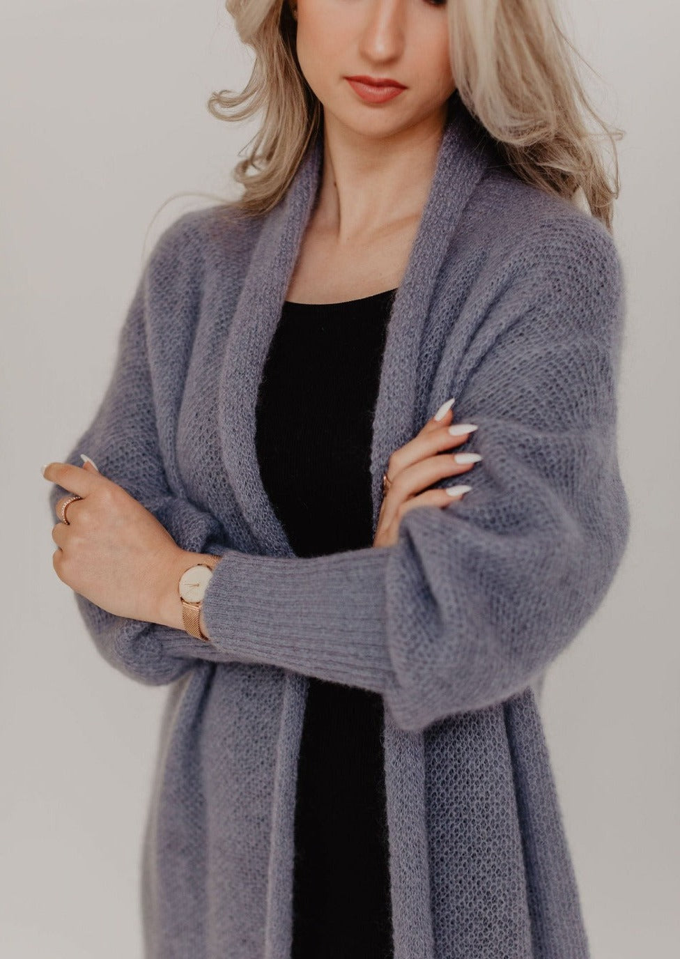 Lavender Classic Mohair Cardigan with Statement Sleeves