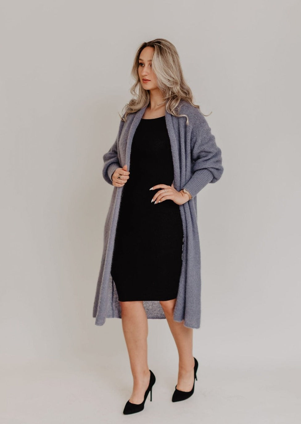 Lavender Classic Mohair Cardigan with Statement Sleeves