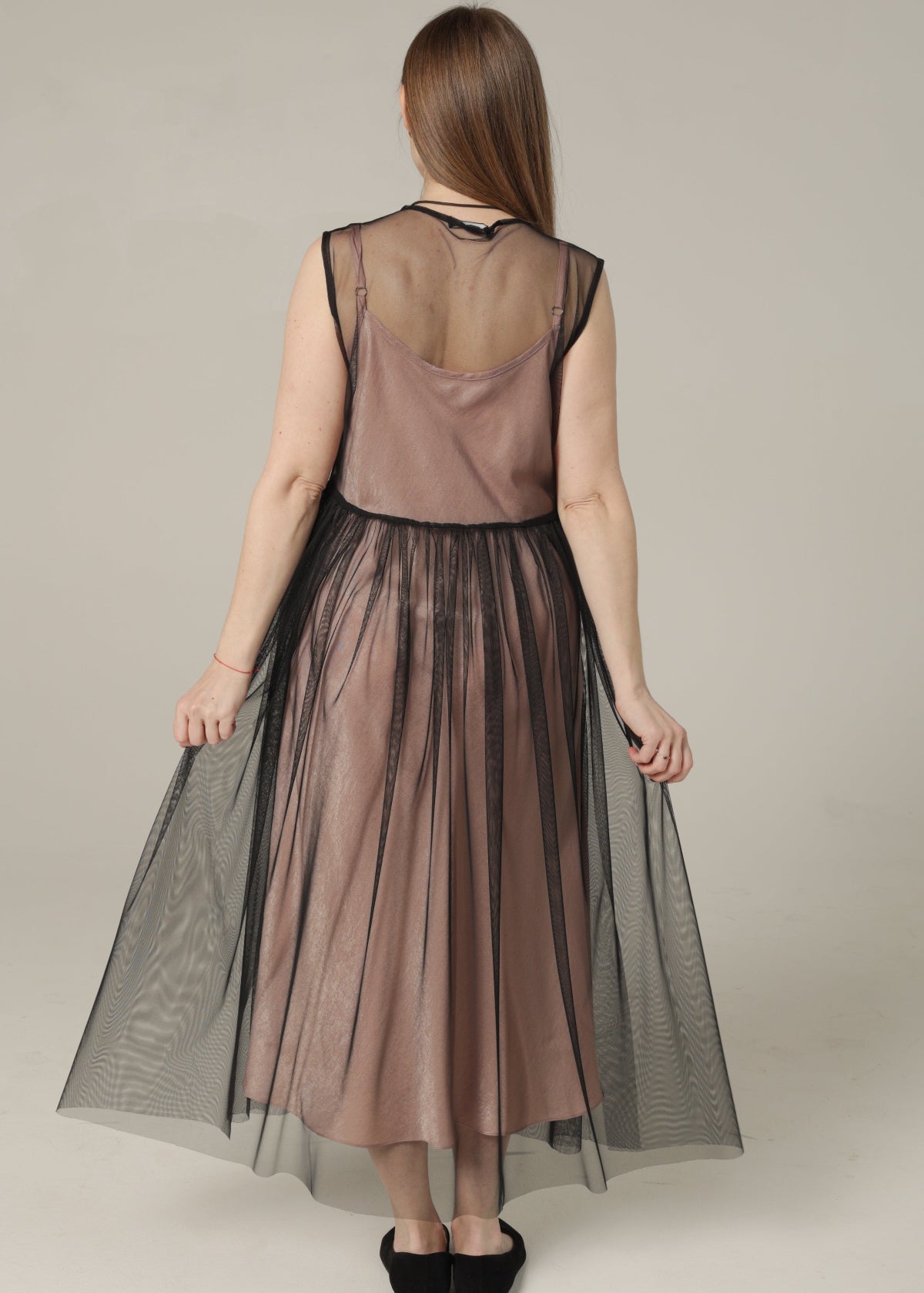 Black Dress Decorated with Lace Applications