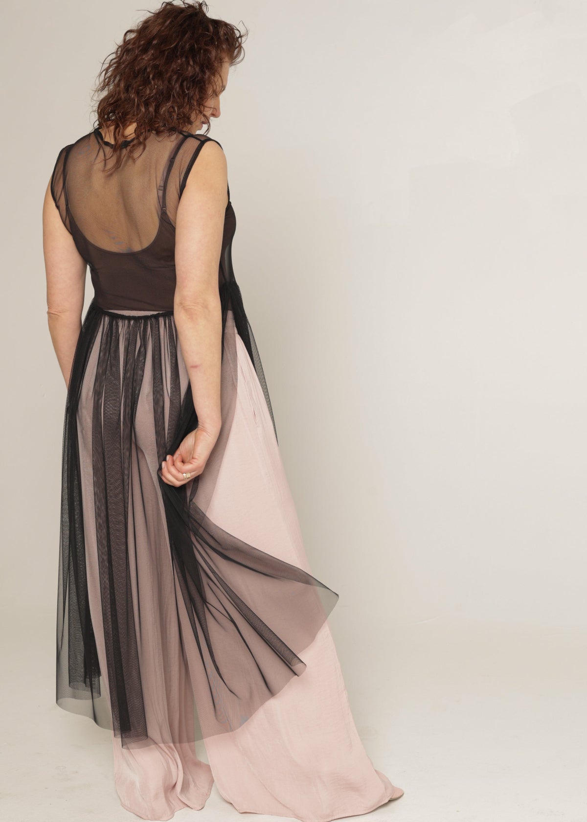 Black Dress Decorated with Lace Applications
