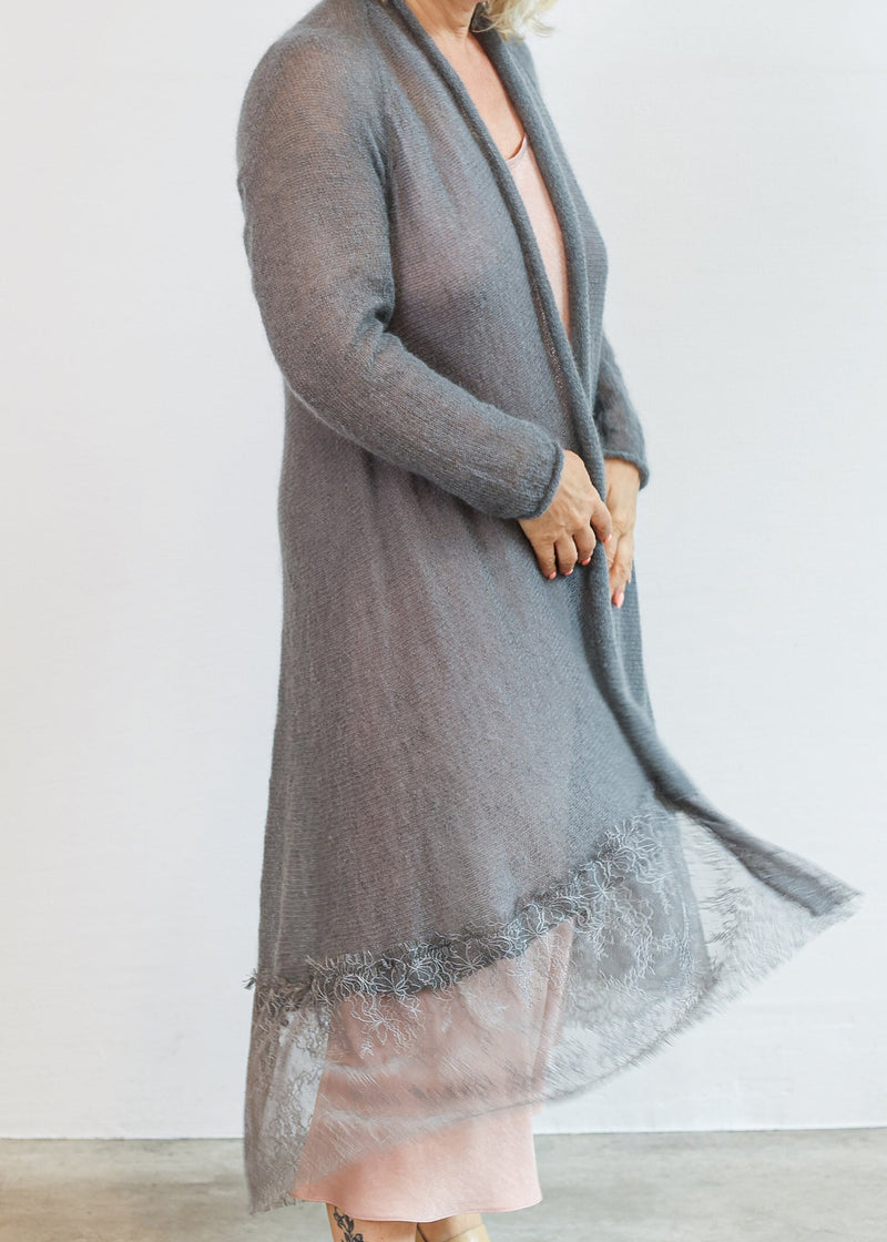 Waterfall mohair cardigan with lace