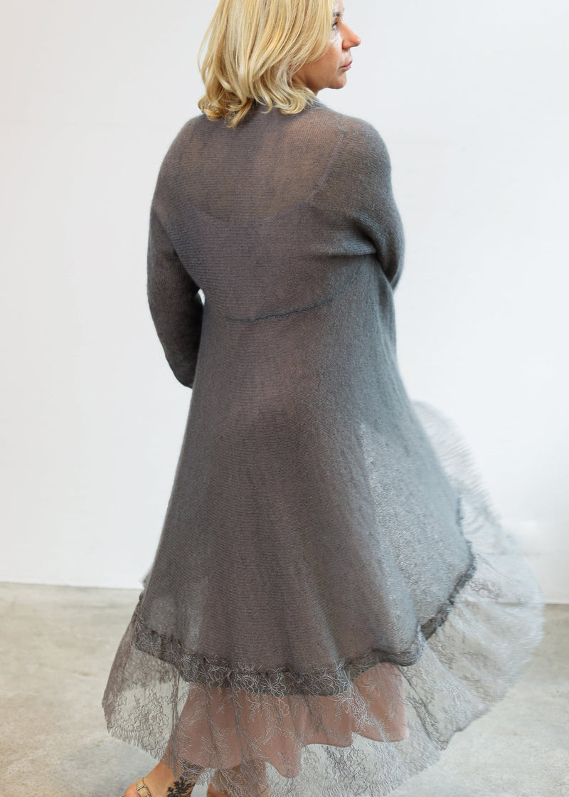 Waterfall mohair cardigan with lace
