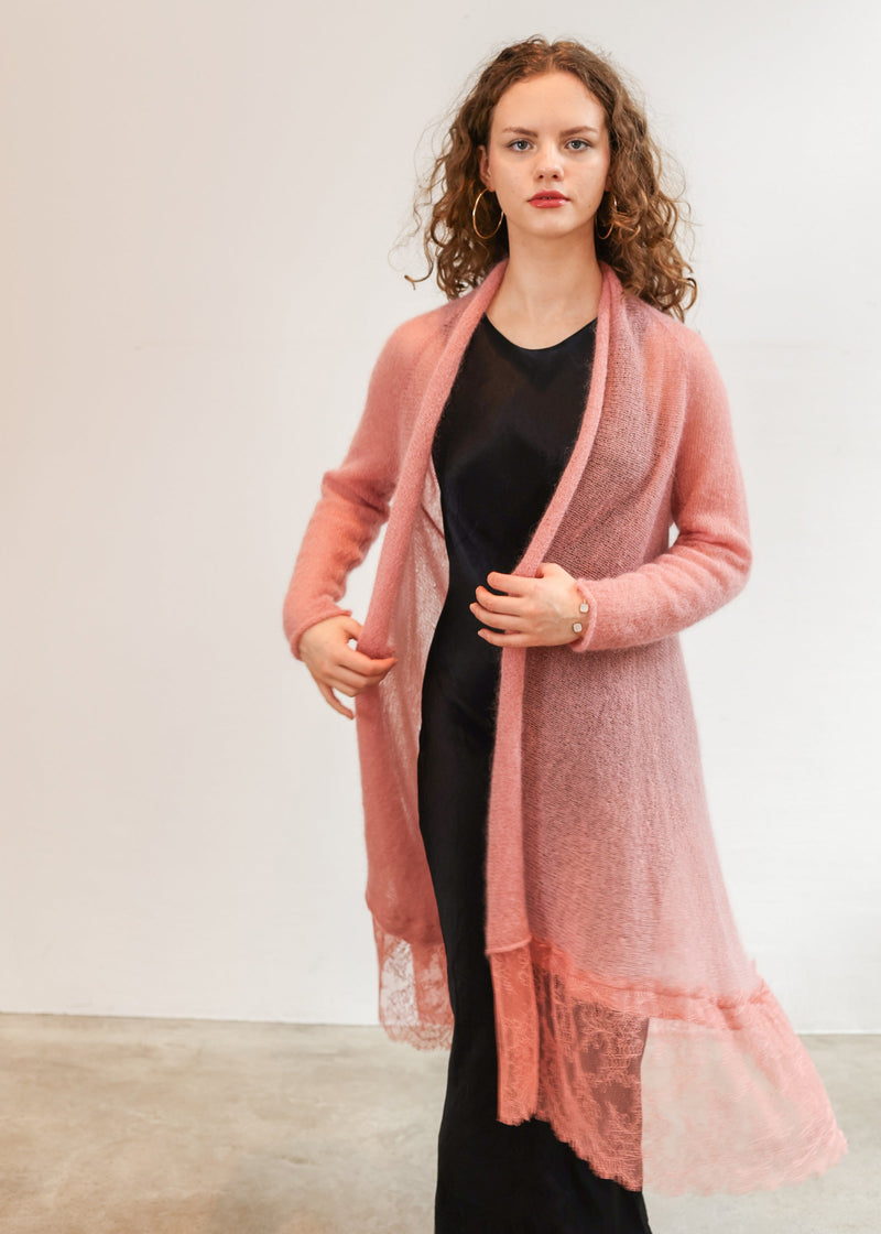 Waterfall mohair cardigan with lace