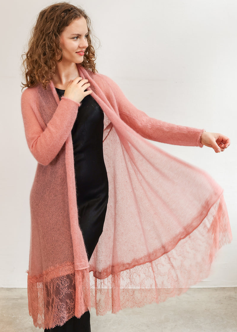 Waterfall mohair cardigan with lace