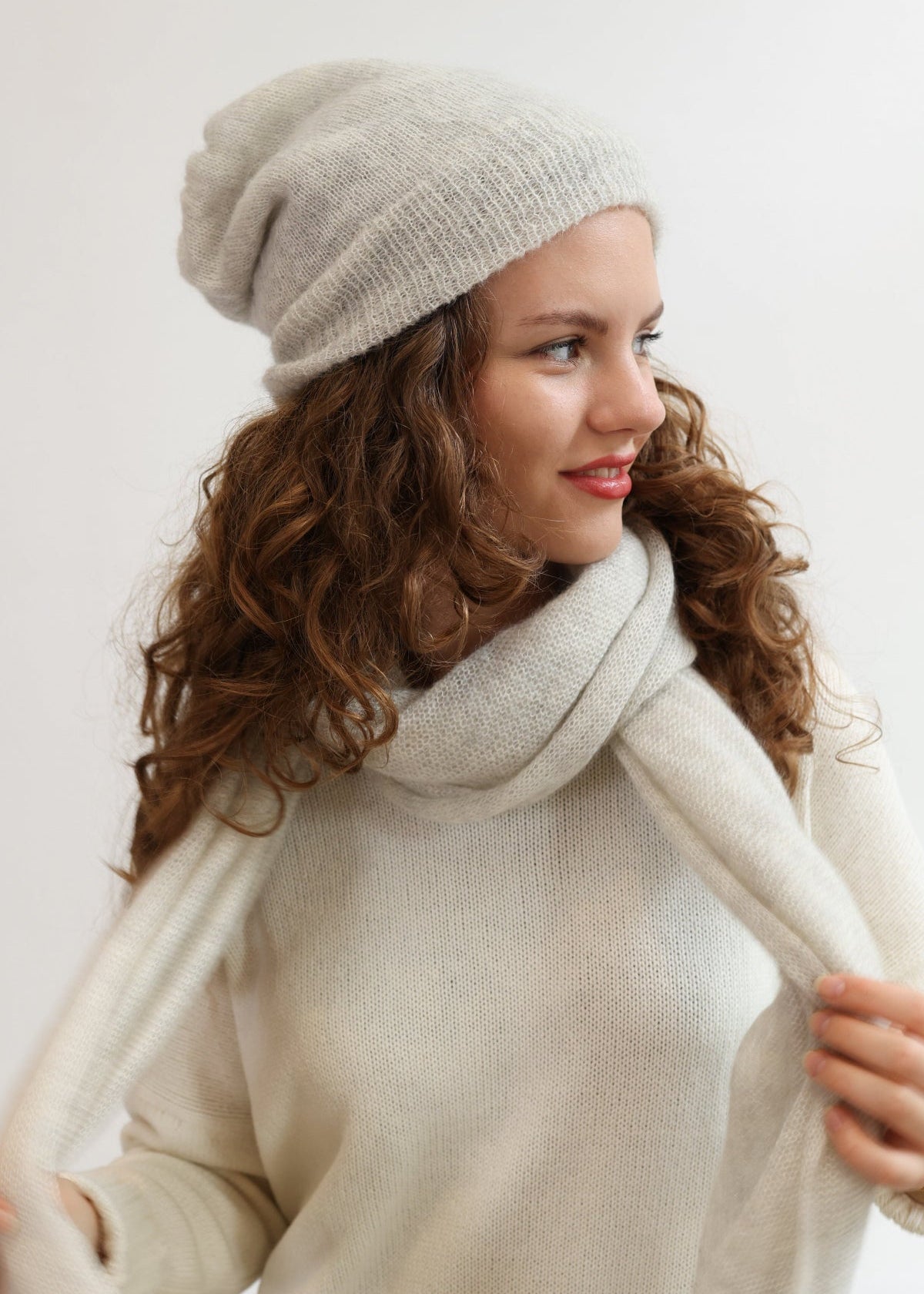 White Melange Mohair Hat / Scarf or Set