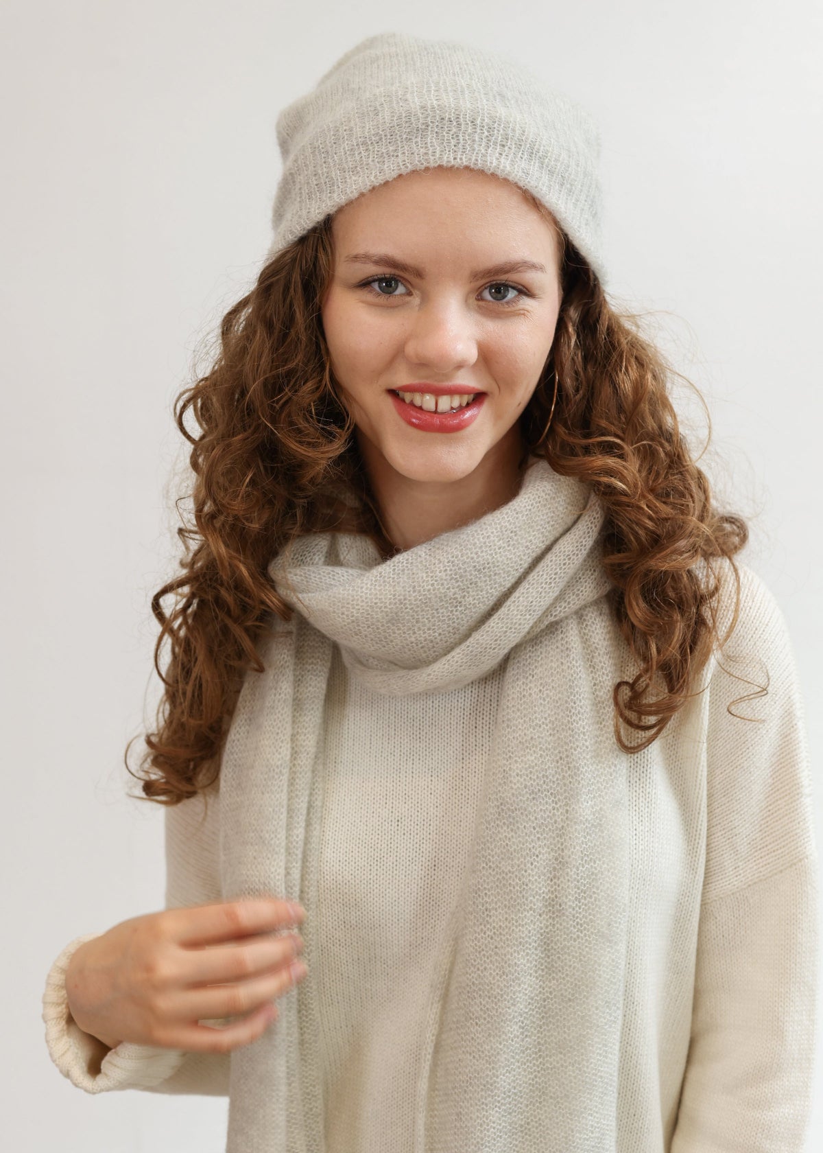 White Melange Mohair Hat / Scarf or Set