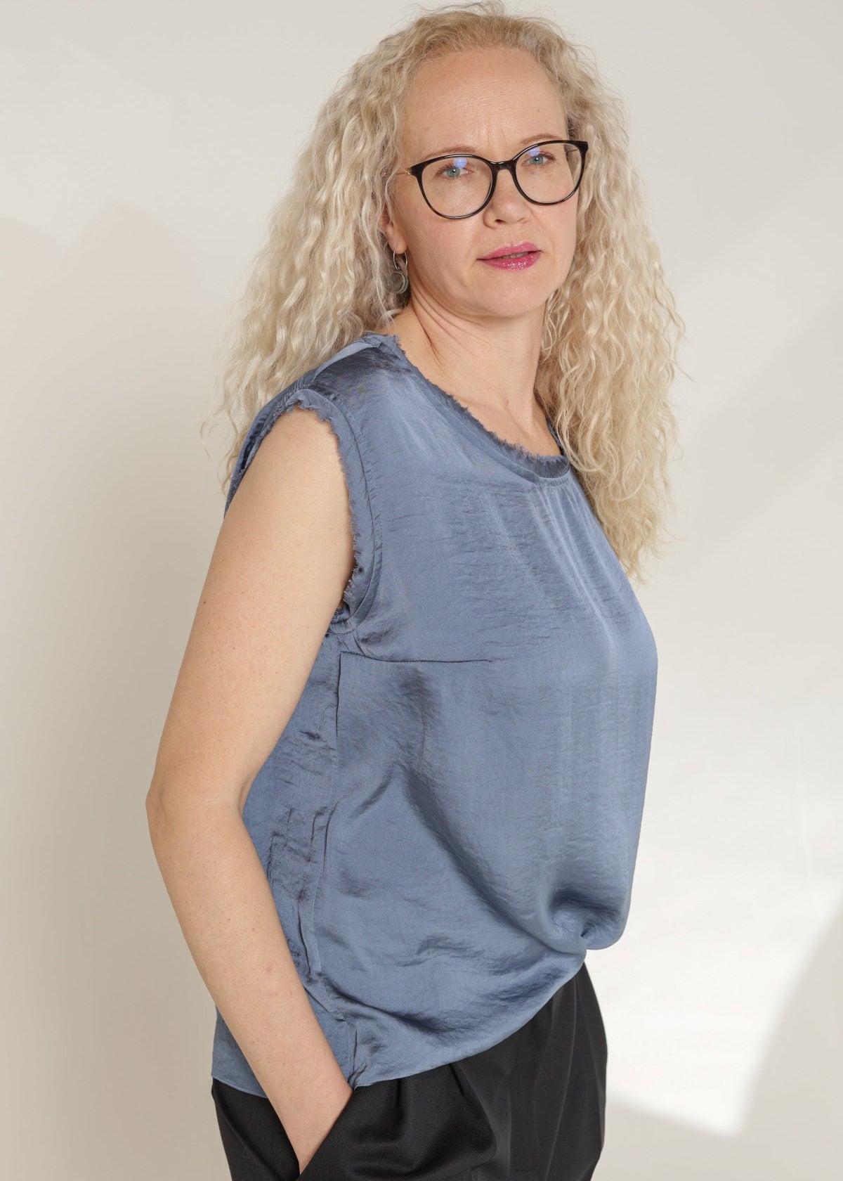 Satīna tops denim Blue