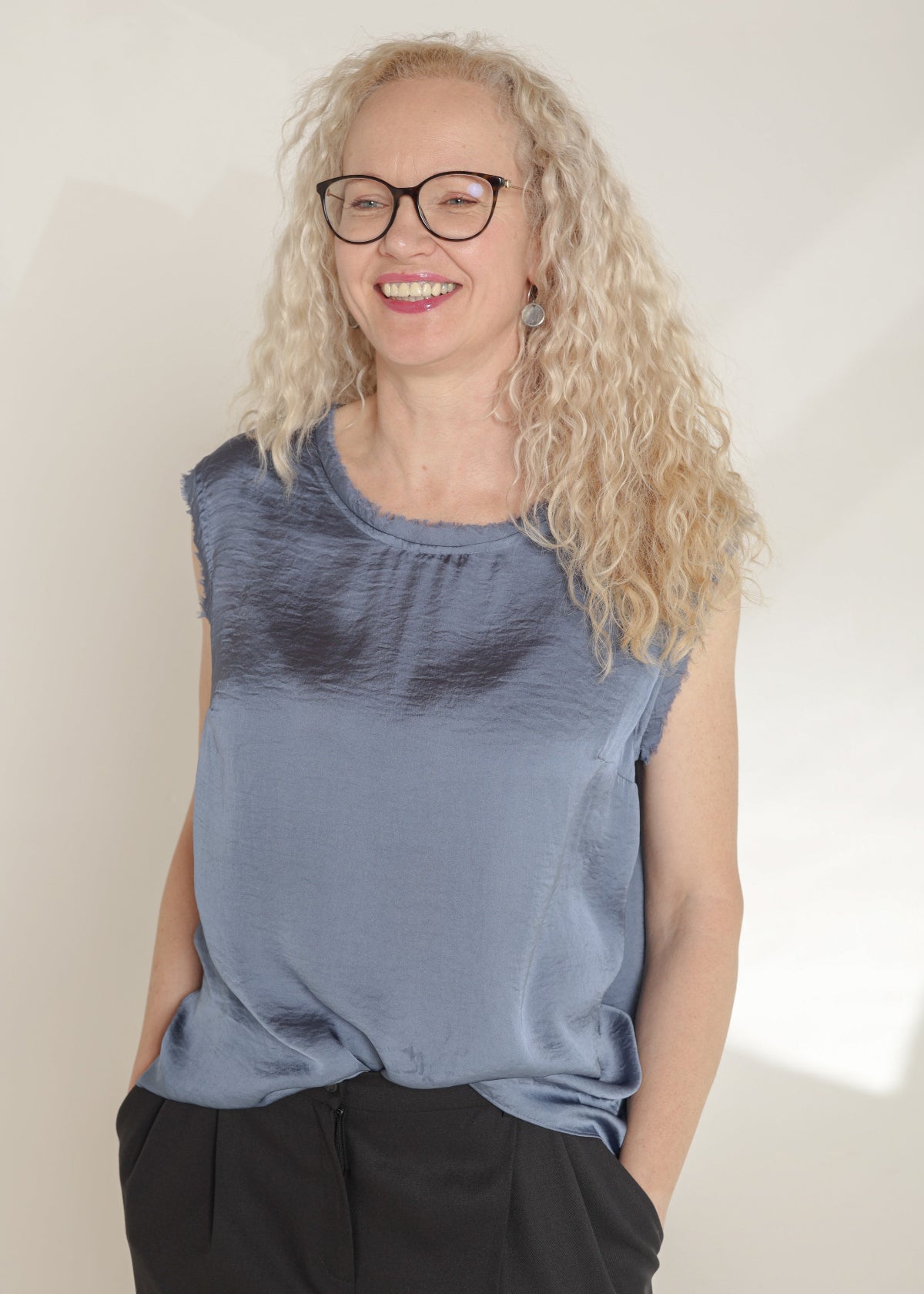 Satīna tops denim Blue