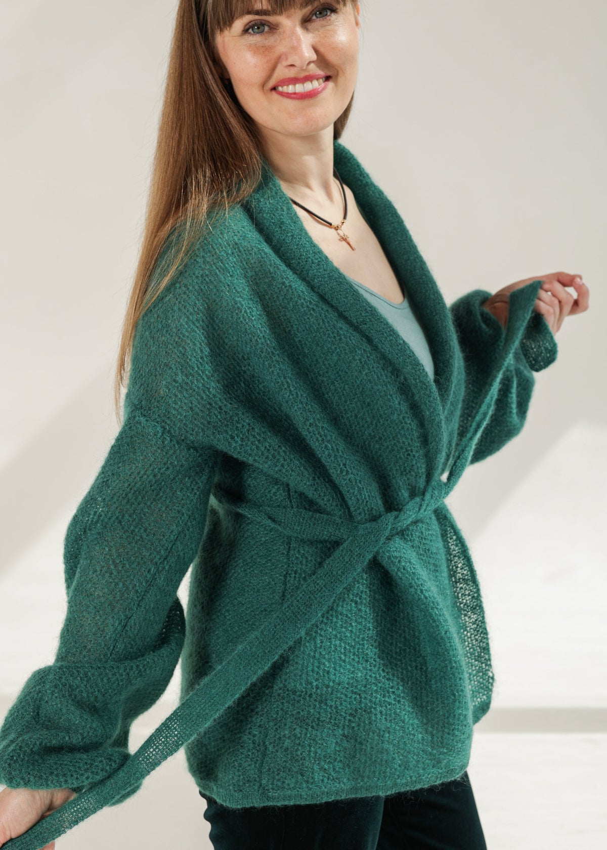 Green Cardigan in Honeycomb Pattern Ramona