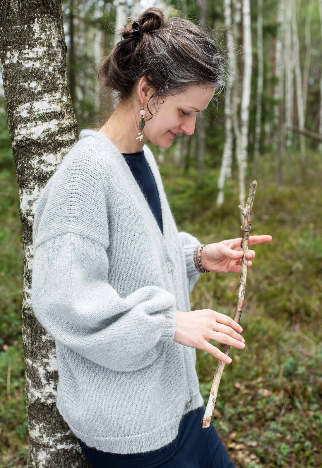Short Mohair Cardigan with Shine