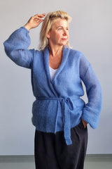 Light blue classic style mohair jacket with flared sleeves