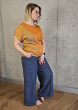 Palazzo Linen Pants - Blue denim melange