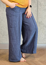 Palazzo Linen Pants - Blue denim melange