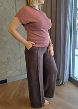 Palazzo Linen Pants - Brown Melange