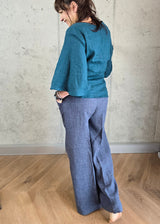 Palazzo Linen Pants - Blue denim melange