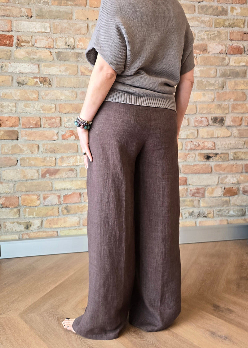 Palazzo Linen Pants - Brown Melange