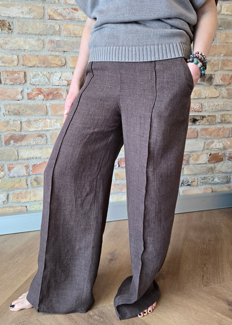 Palazzo Linen Pants - Brown Melange