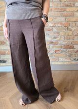 Palazzo Linen Pants - Brown Melange