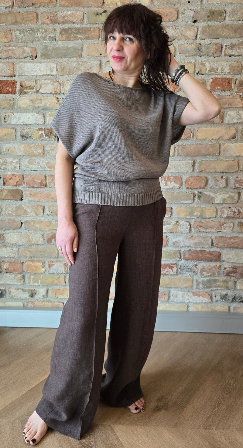 Palazzo Linen Pants - Brown Melange