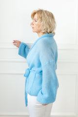 Light blue classic style mohair jacket with flared sleeves