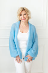 Light blue classic style mohair jacket with flared sleeves