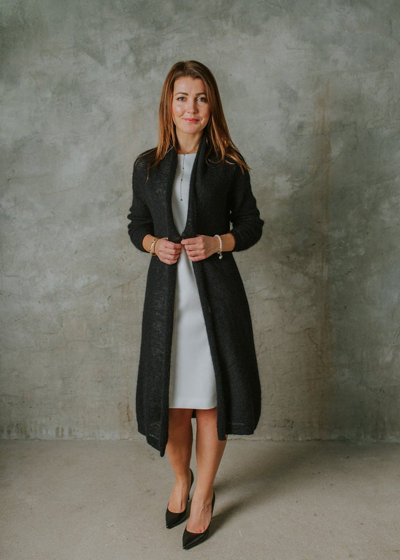 Turquoise long classic style mohair cardigan