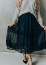 Dark blue tulle skirt with satin underskirt