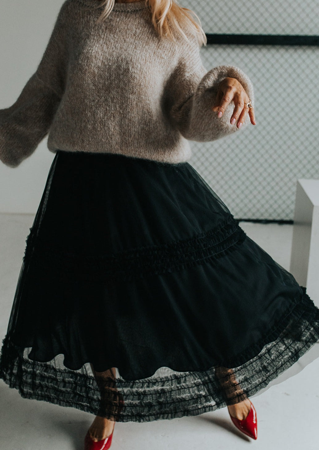 Black Tulle Skirt with Satin Underskirt