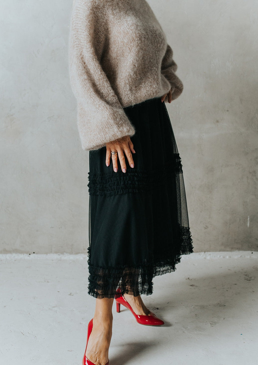 Black Tulle Skirt with Satin Underskirt