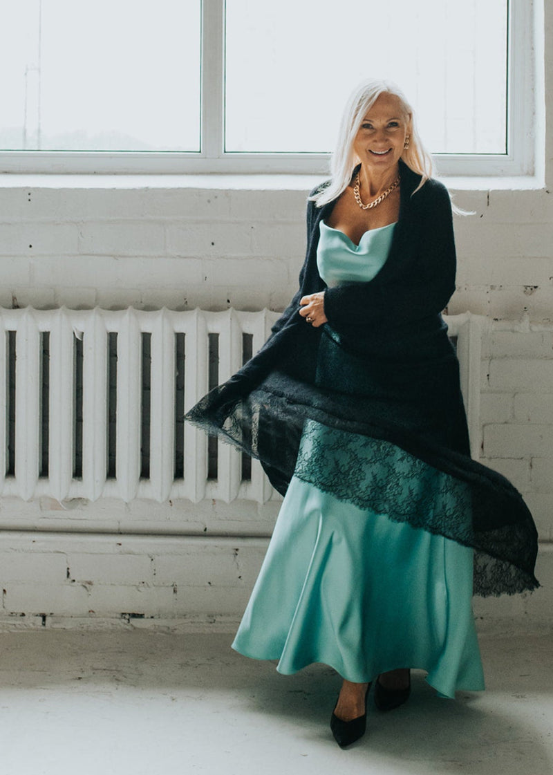 Waterfall mohair cardigan with lace
