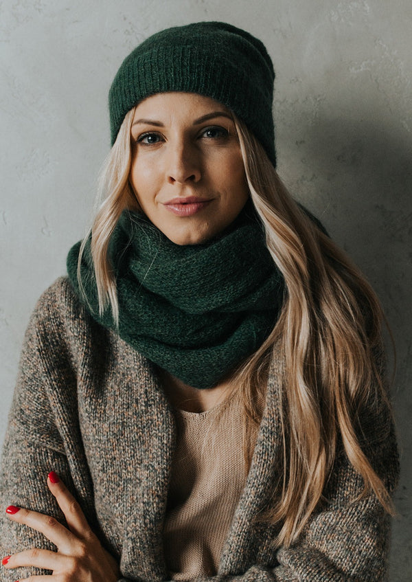 Green mohair hat in double knit