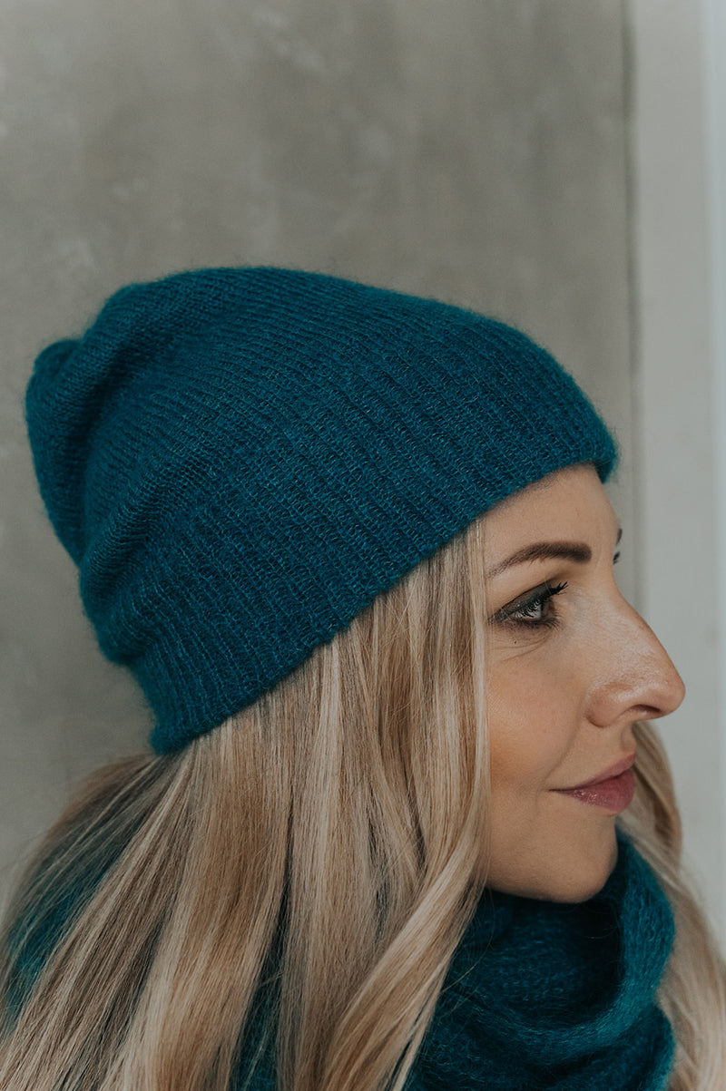 Turquoise mohair hat / scarf or set