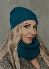 Turquoise mohair hat and scarf