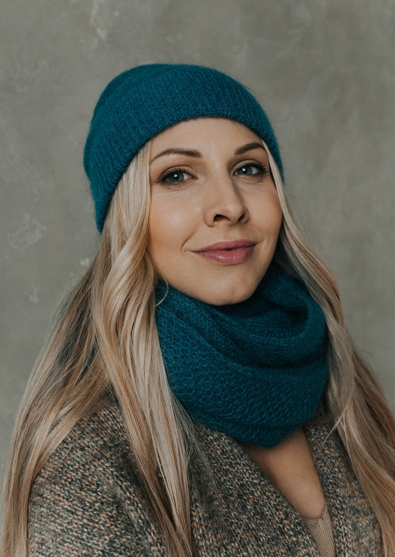 Turquoise mohair hat and scarf