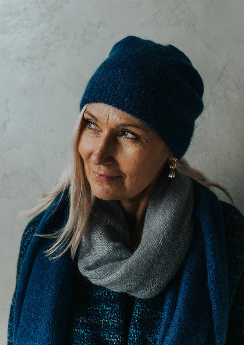 Royal blue mohair hat and scarf