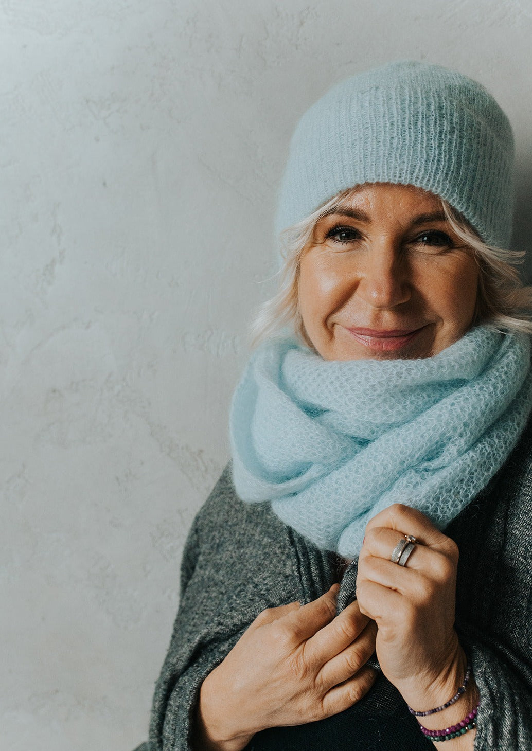 Ice Blue Mohair Hat / Scarf / Set