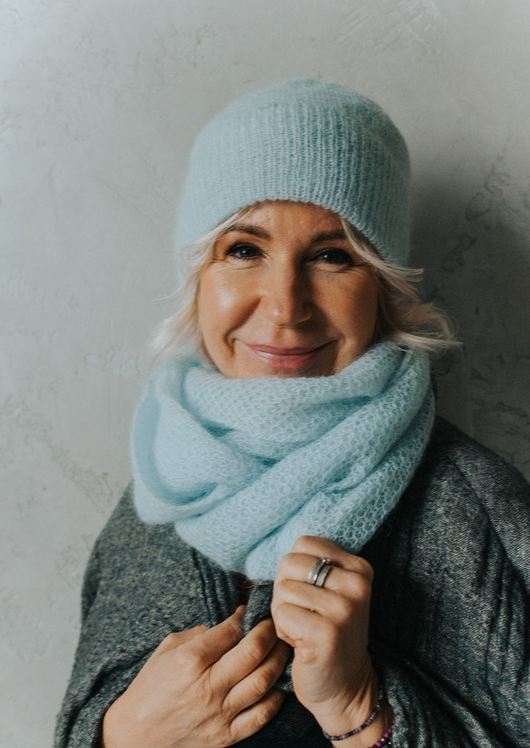 Ice Blue Mohair Hat / Scarf / Set
