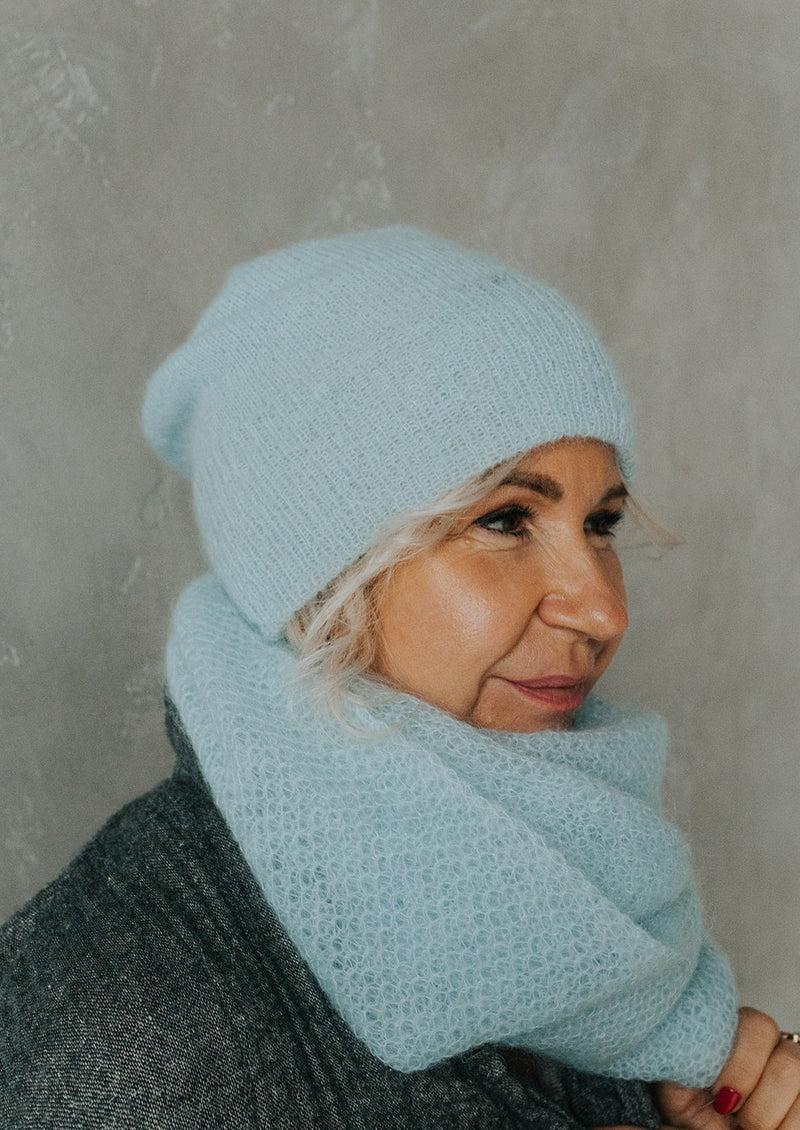 Ice blue mohair hat and scarf