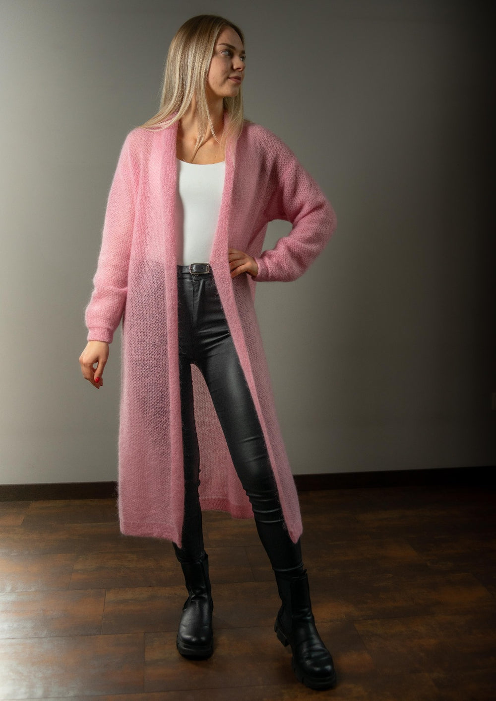 Pink long classic style mohair cardigan – RENATE ROSE